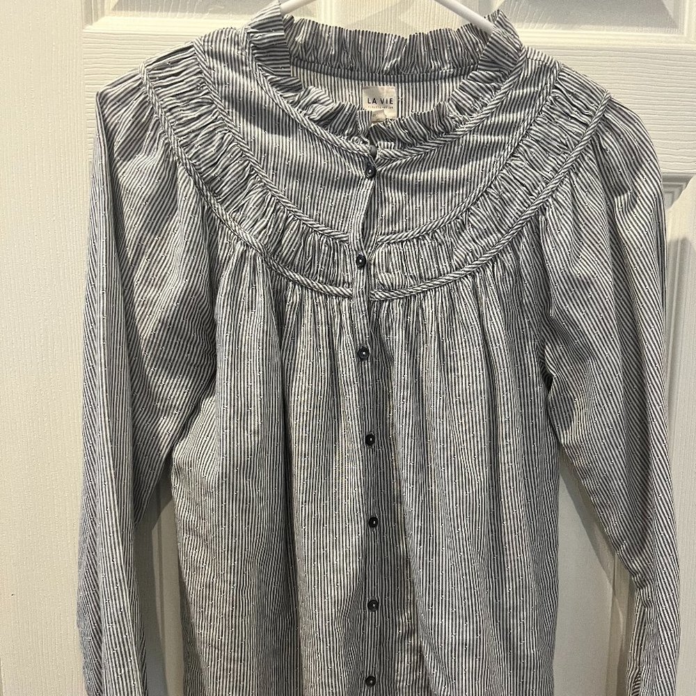 Rebecca Taylor Black and white pinstripe cotton blouse